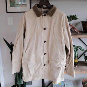 VTG LL Bean Tan Chore Coat Canvas Corduroy Collar